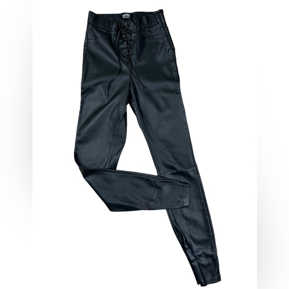 ZARA Trafaluc vegan leather leggings size XS, mid-raise, lace up front Gothic - Picture 6 of 10